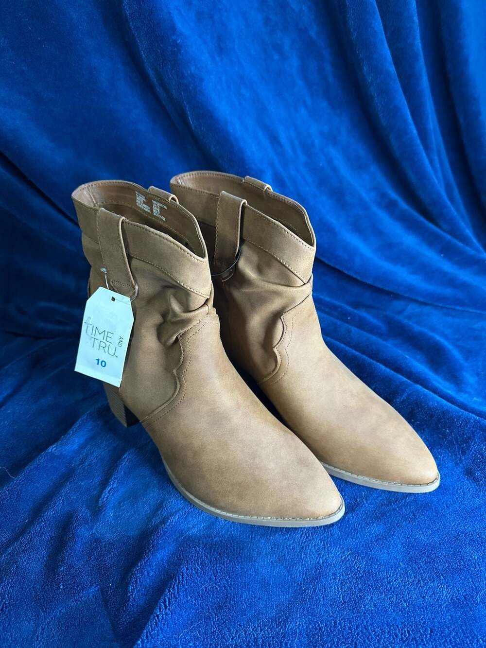 Time and Tru Women's Western Slouch Boots, Cognac, Size 10